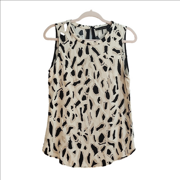 Zara Tops - ZARA Beige black animal print round neck mesh sleeveless blouse